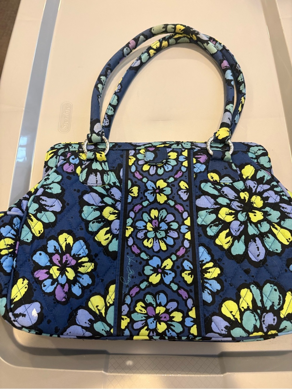 Vera Bradley Navy Floral Quilted Shoulder Bag with Yellow & Aqua Accents